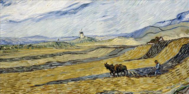 La obra de Van Gogh "Campo cercado con labrador" llega por primera vez a Madrid