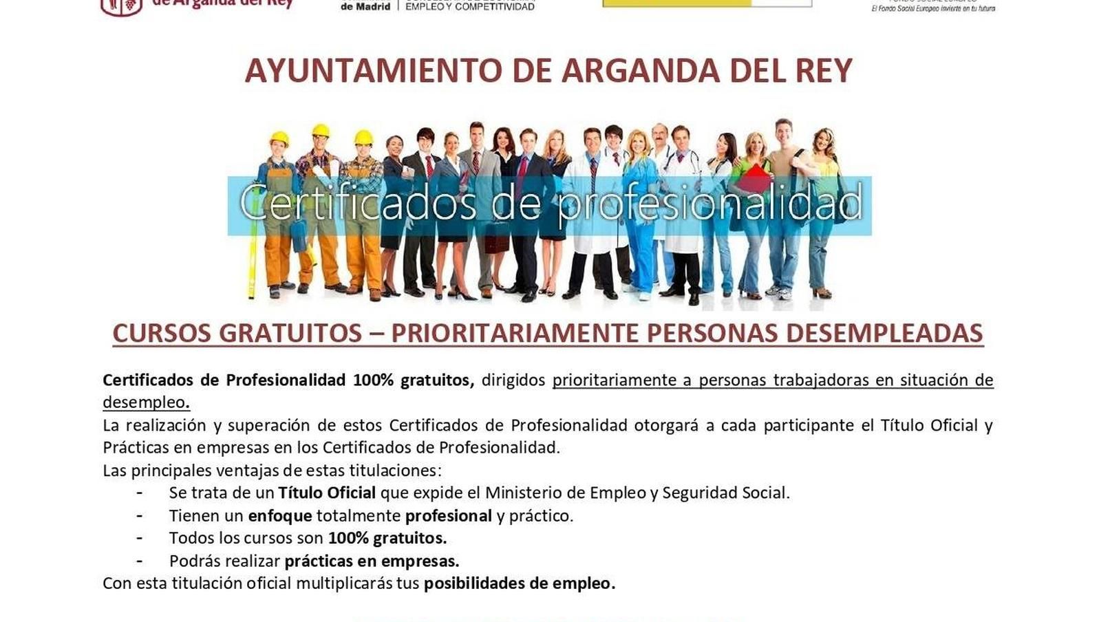 Arganda del Rey pondrá en marcha nuevos Certificados de Profesionalidad para personas desempleadas