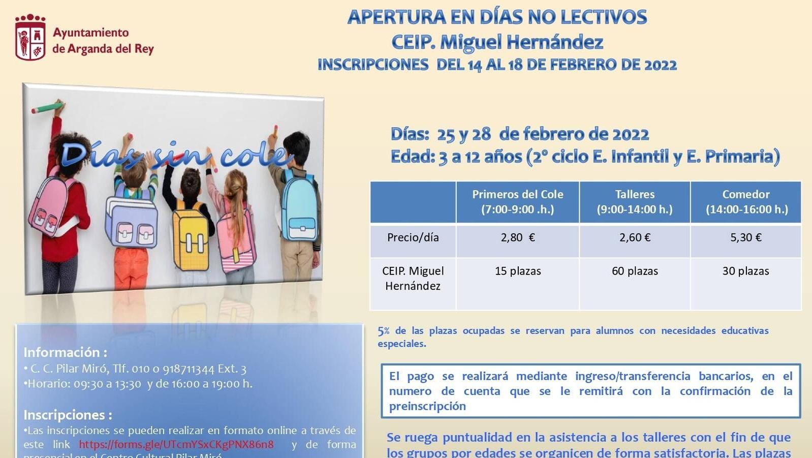 El CEIP Miguel Hernández de Arganda abrirá sus puertas los días 25 y 28 de febrero