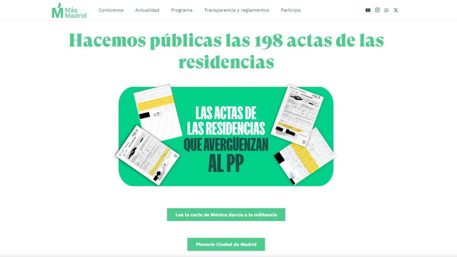 Más Madrid publica en su web las actas de inspecciones de la Policía en residencias