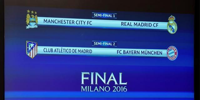 Manchester City-Real Madrid y Atleti-Bayern Múnich, en 'semis' de Champions