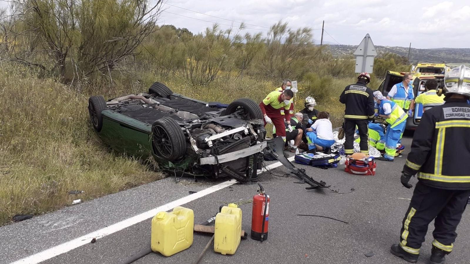 Trasladado grave en helicóptero al hospital un hombre de 30 años tras volcar su coche en la M-522 en Quijorna
