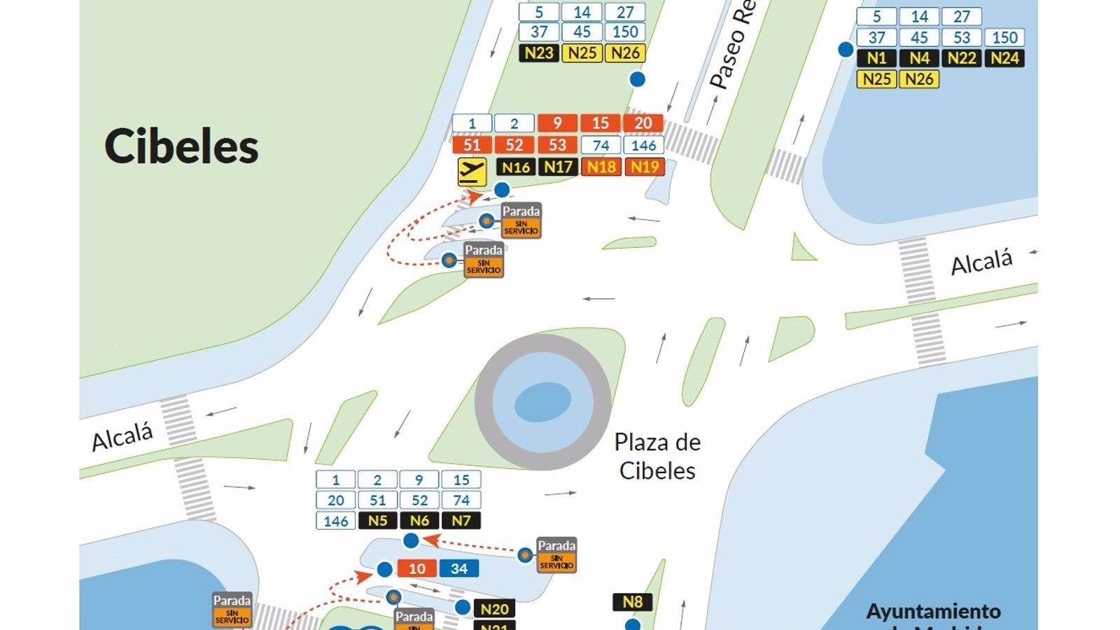 La EMT trasladará sus paradas de la plaza de Cibeles de forma temporal por las obras de asfaltado