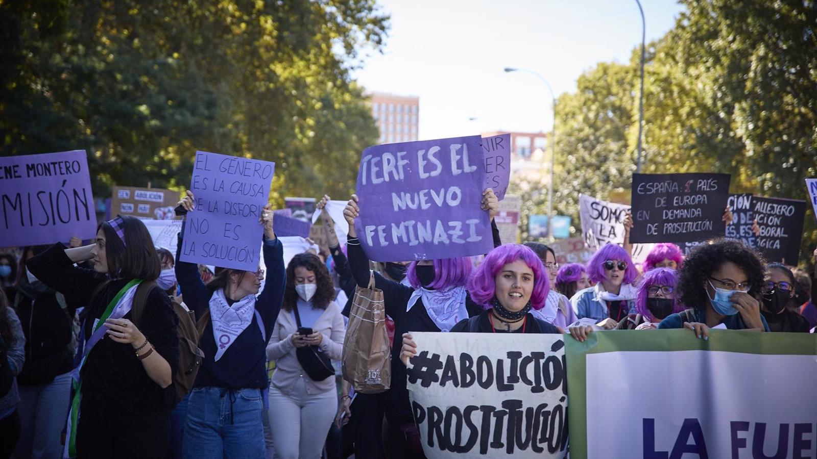 Feministas se manifiestan en Madrid contra la explotación sexual, los vientres de alquiler y la Ley Trans