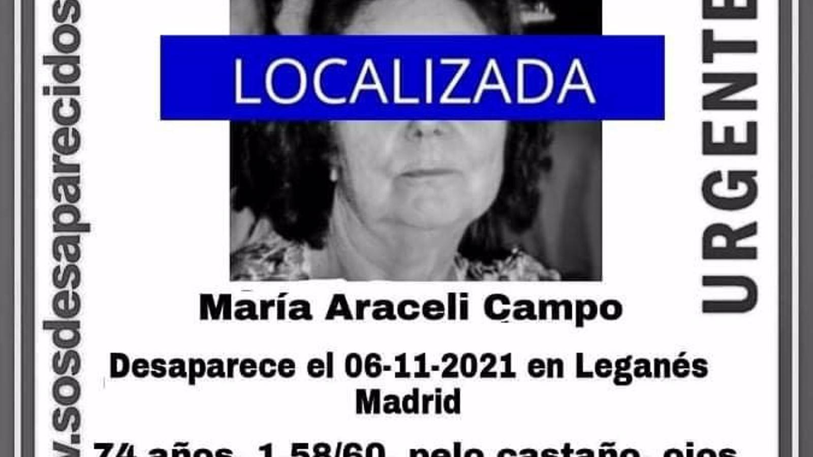 Hallan en buen estado a la mujer de 74 años desaparecida el viernes en Leganés