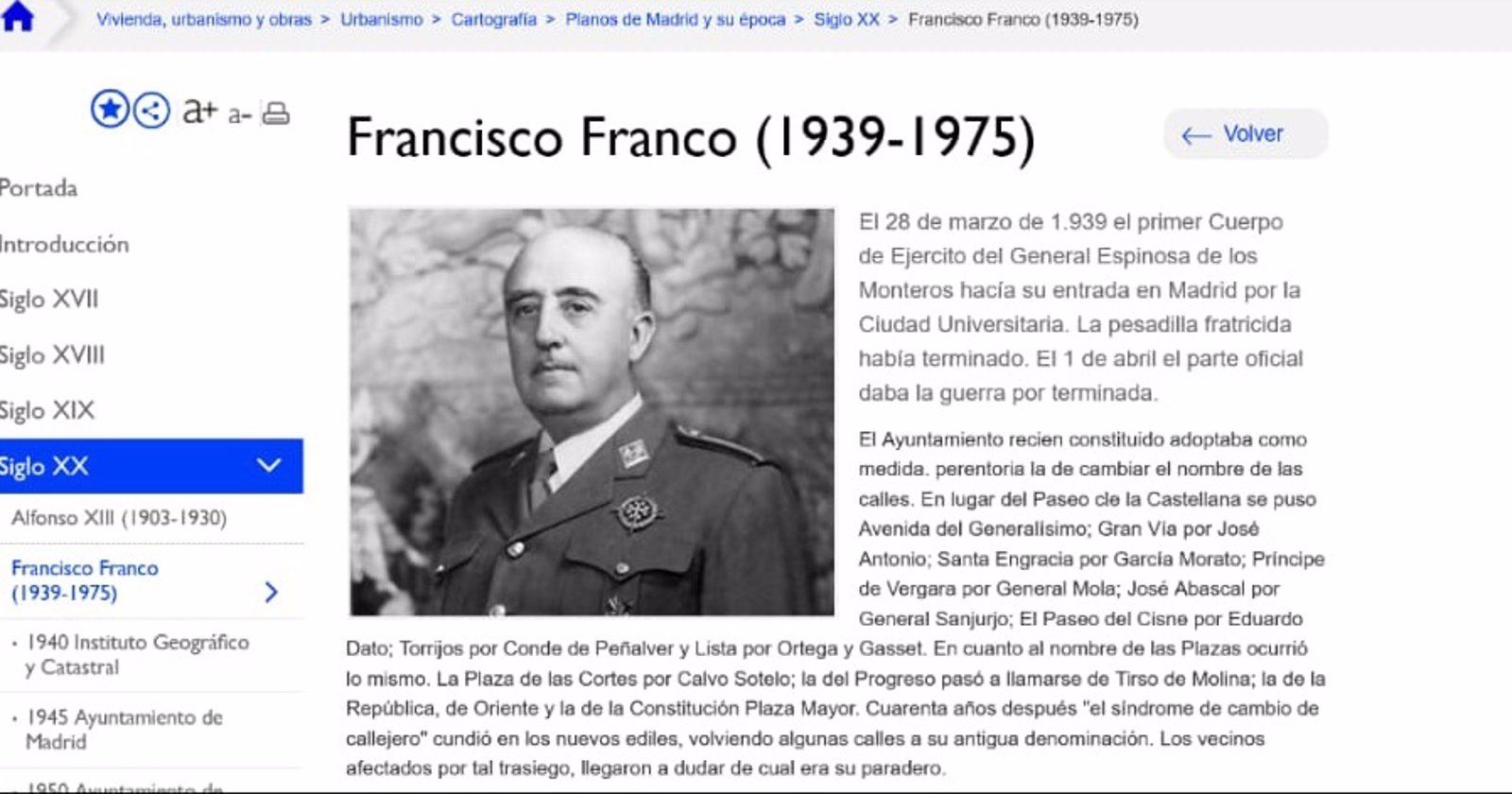 El Ayuntamiento retira la página web de servicios cartográficos con términos "hirientes" relacionados con el franquismo