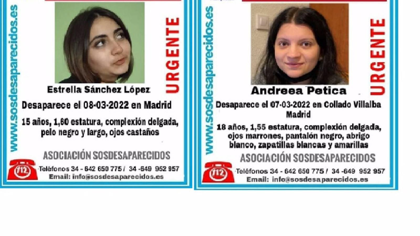 Buscan a una chica de 15 años y otra de 18 desaparecidas en Madrid y Villalba