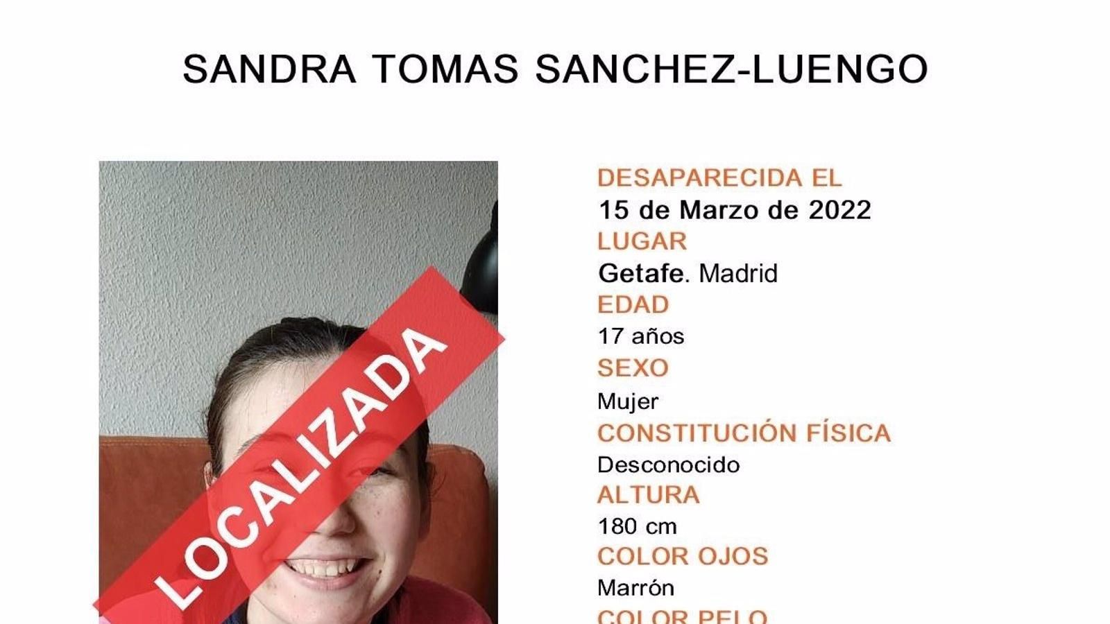 Localizada en buen estado una adolescente de 17 años desaparecida el martes en Getafe