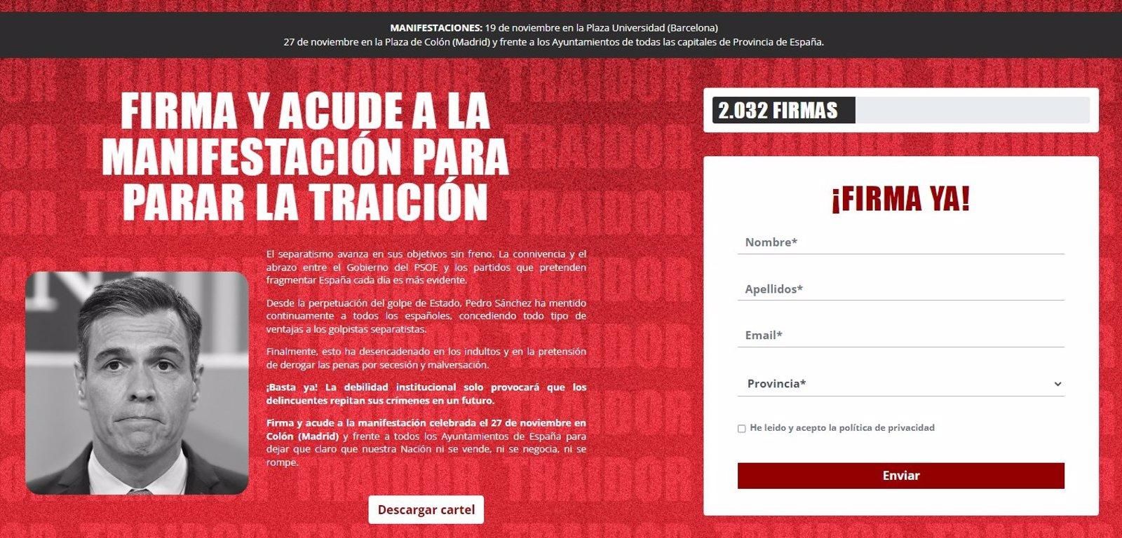 Vox inicia una recogida de firmas contra Sánchez como movilización para una gran manifestación en Colón el día 27
