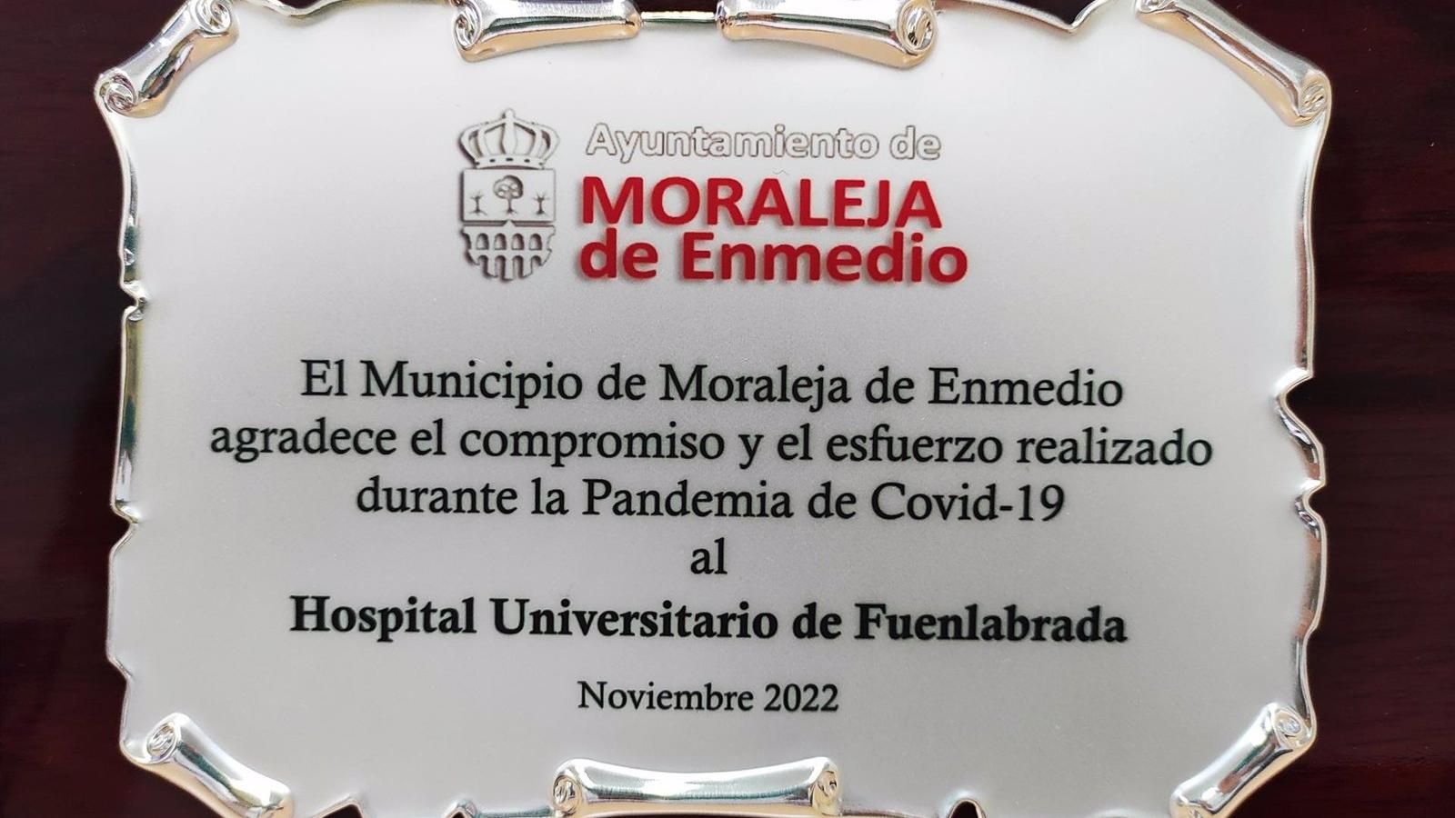 Moraleja de Enmedio reconoce al personal del Hospital de Fuenlabrada por su trabajado en la pandemia
