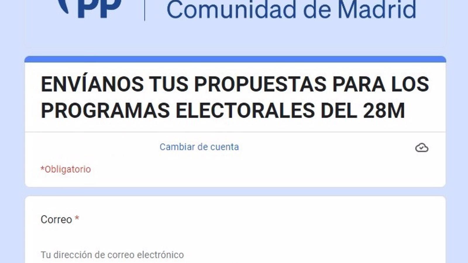 El PP de Madrid pone en marcha un formulario online para recibir propuestas para elaborar sus programas electorales