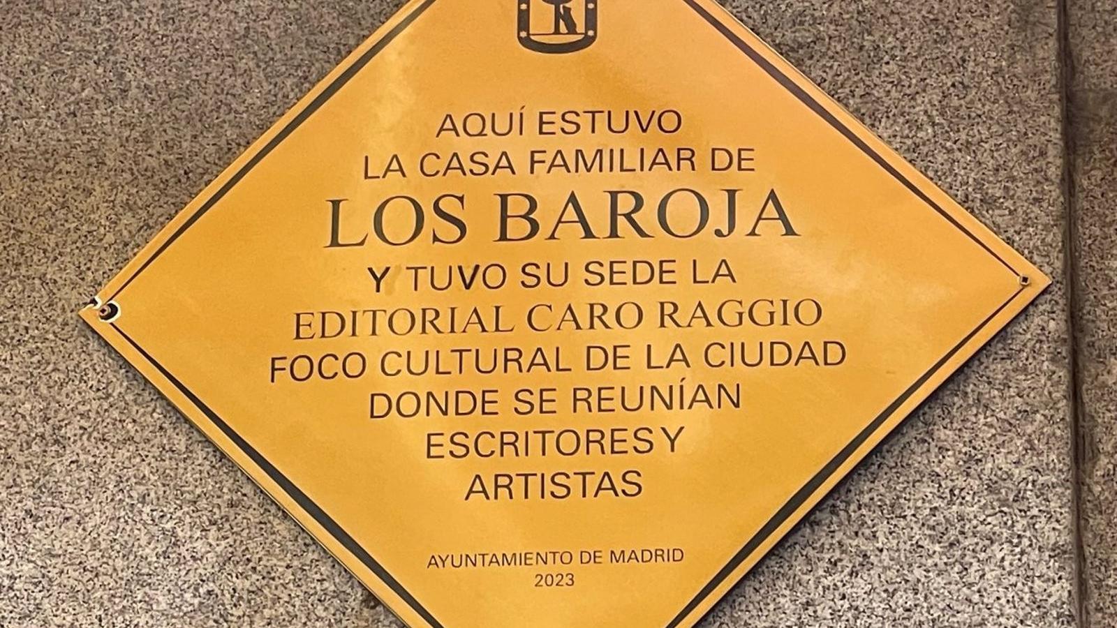 Madrid recuerda con una placa a la familia Baroja en la que fue su residencia en Argüelles