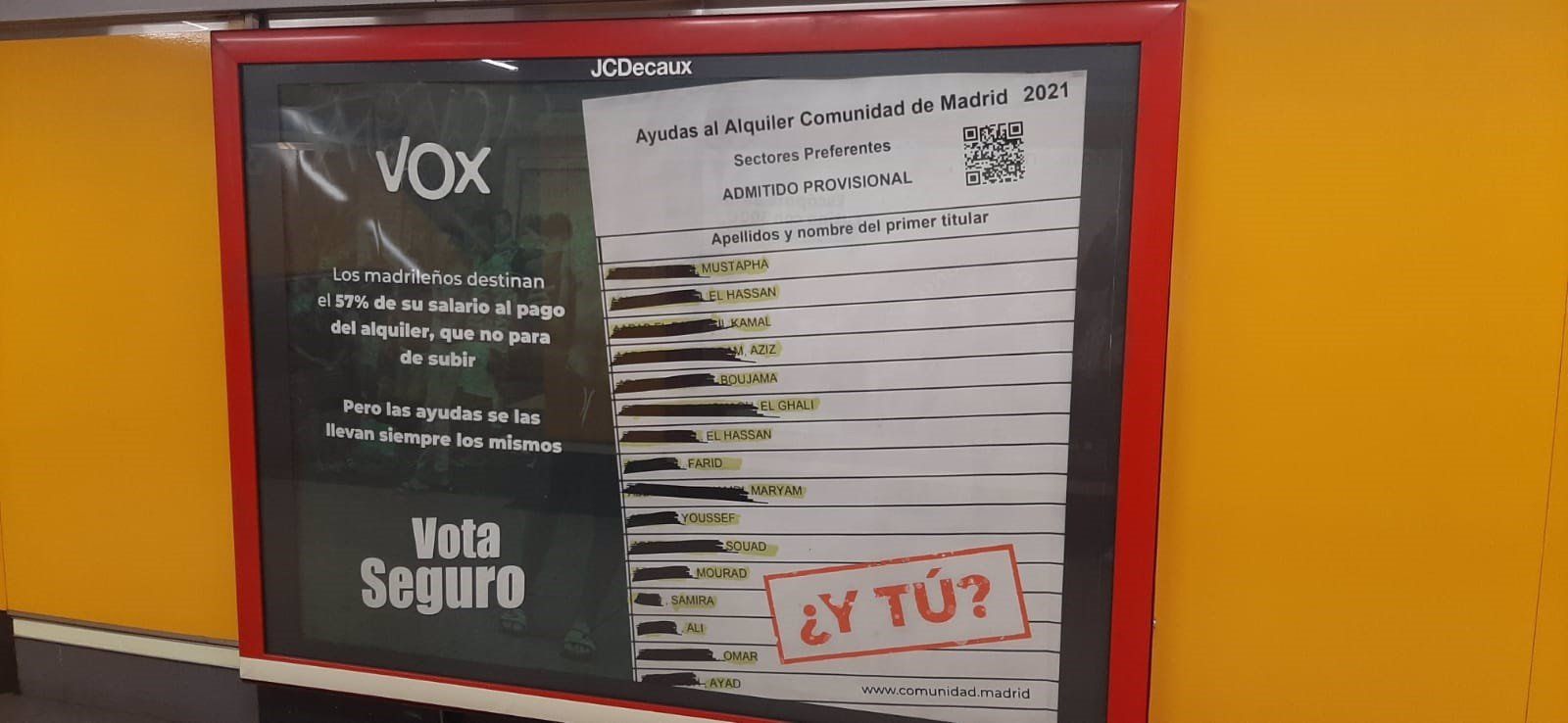 Vox carga contra las ayudas "preferentes" al alquiler para inmigrantes en un anuncio en Metro