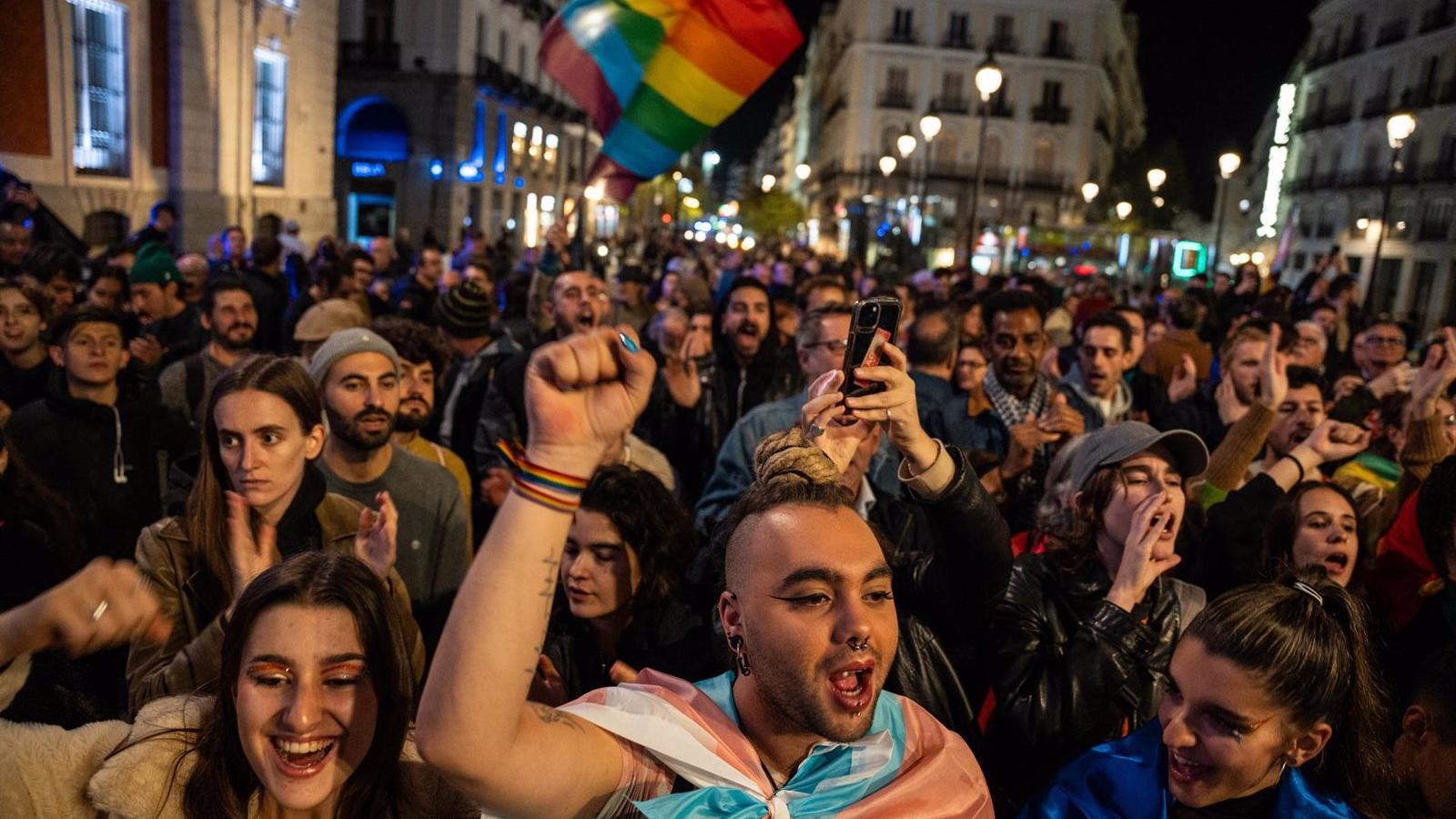Protesta en Sol contra la reforma de las leyes LGTBI