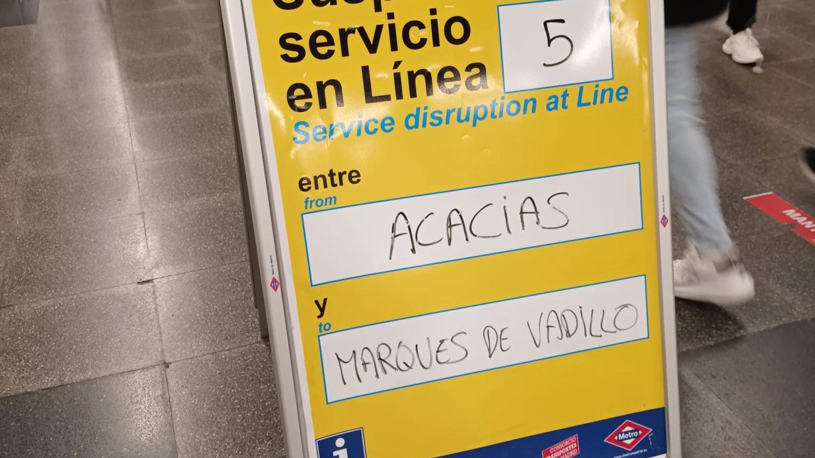 Restablecida la circulación en la L5 de Metro entre las estaciones Acacias y Marqués de Vadillo