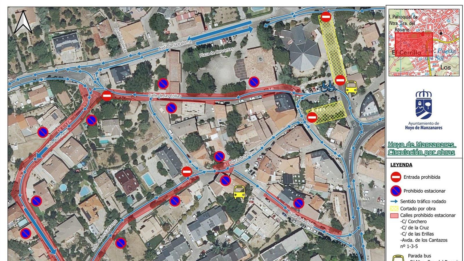Cortes de tráfico y cambios en la línea 611 en Hoyo de Manzanares por obras