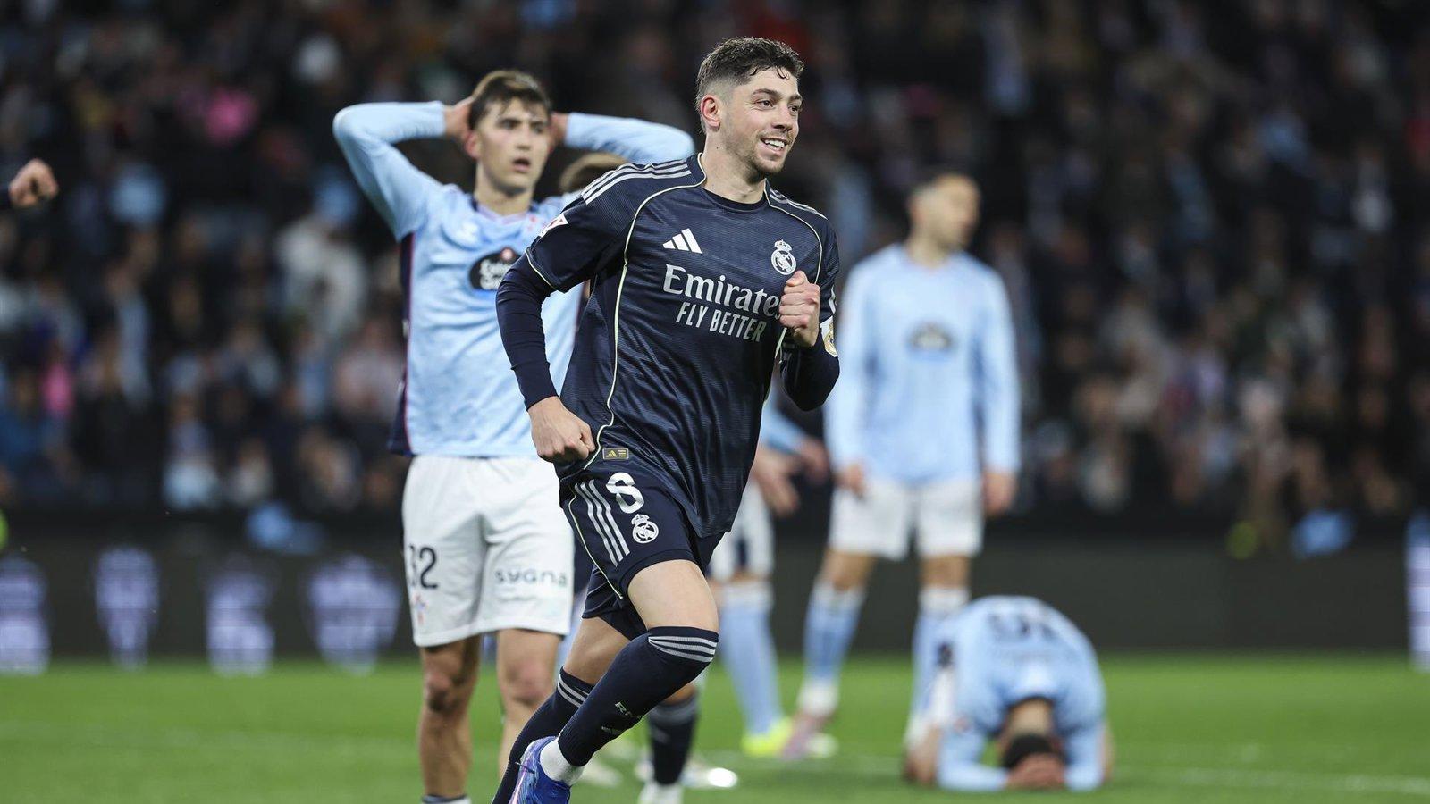 El Real Madrid gana en Vigo con un gol de Valverde en el descuento