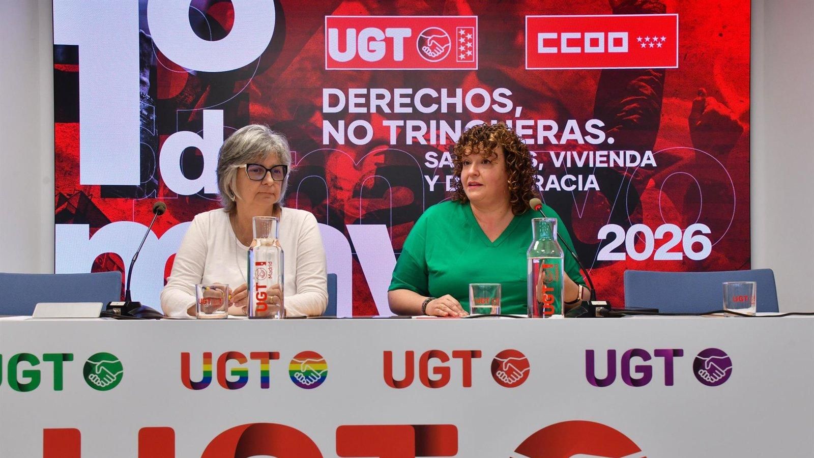 CC.OO y UGT se manifiestan en Madrid por salarios dignos y vivienda este 1 de Mayo