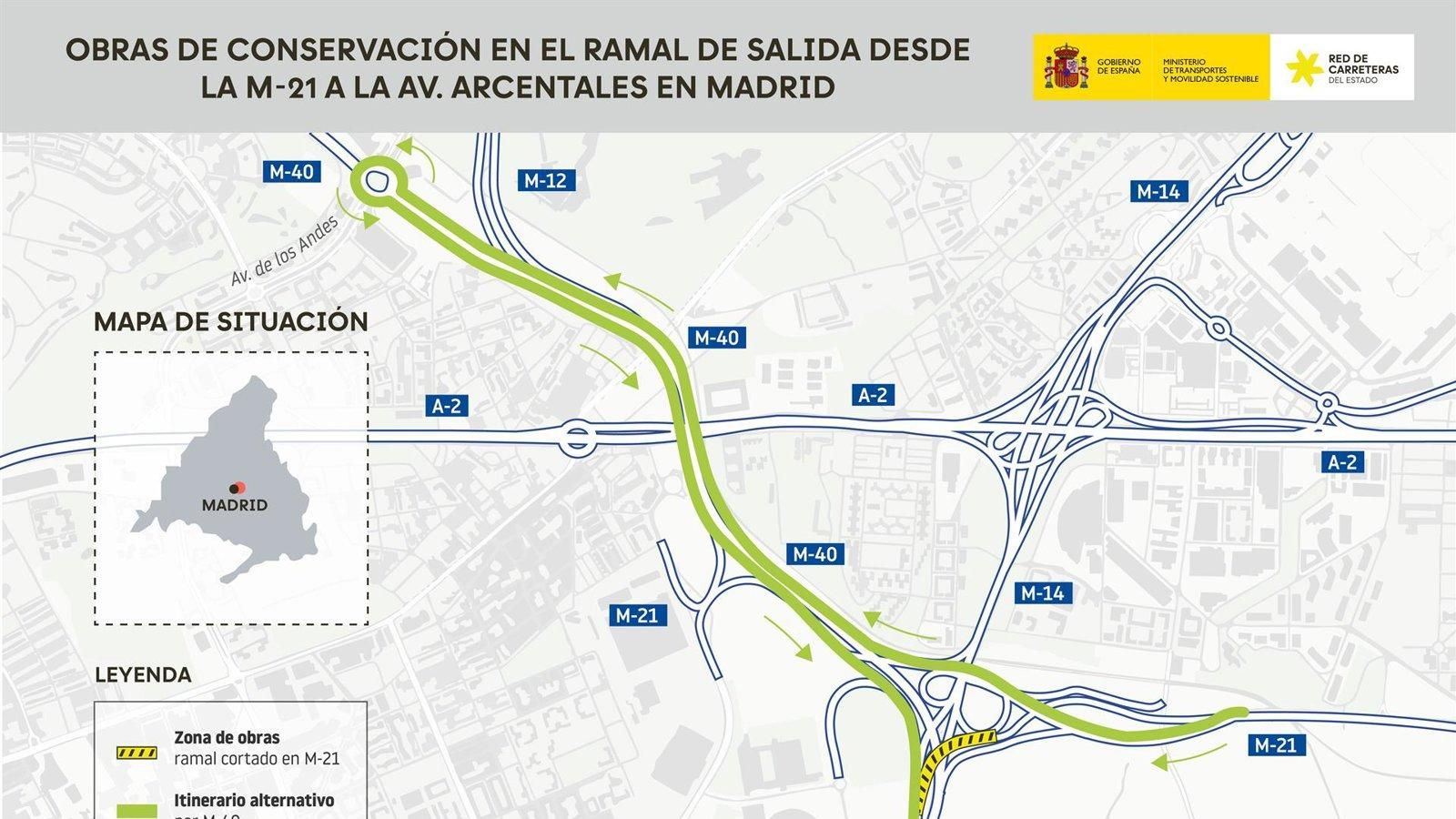 Cortado hasta el viernes el ramal de la M-21 hacia la avenida de Arcentales
