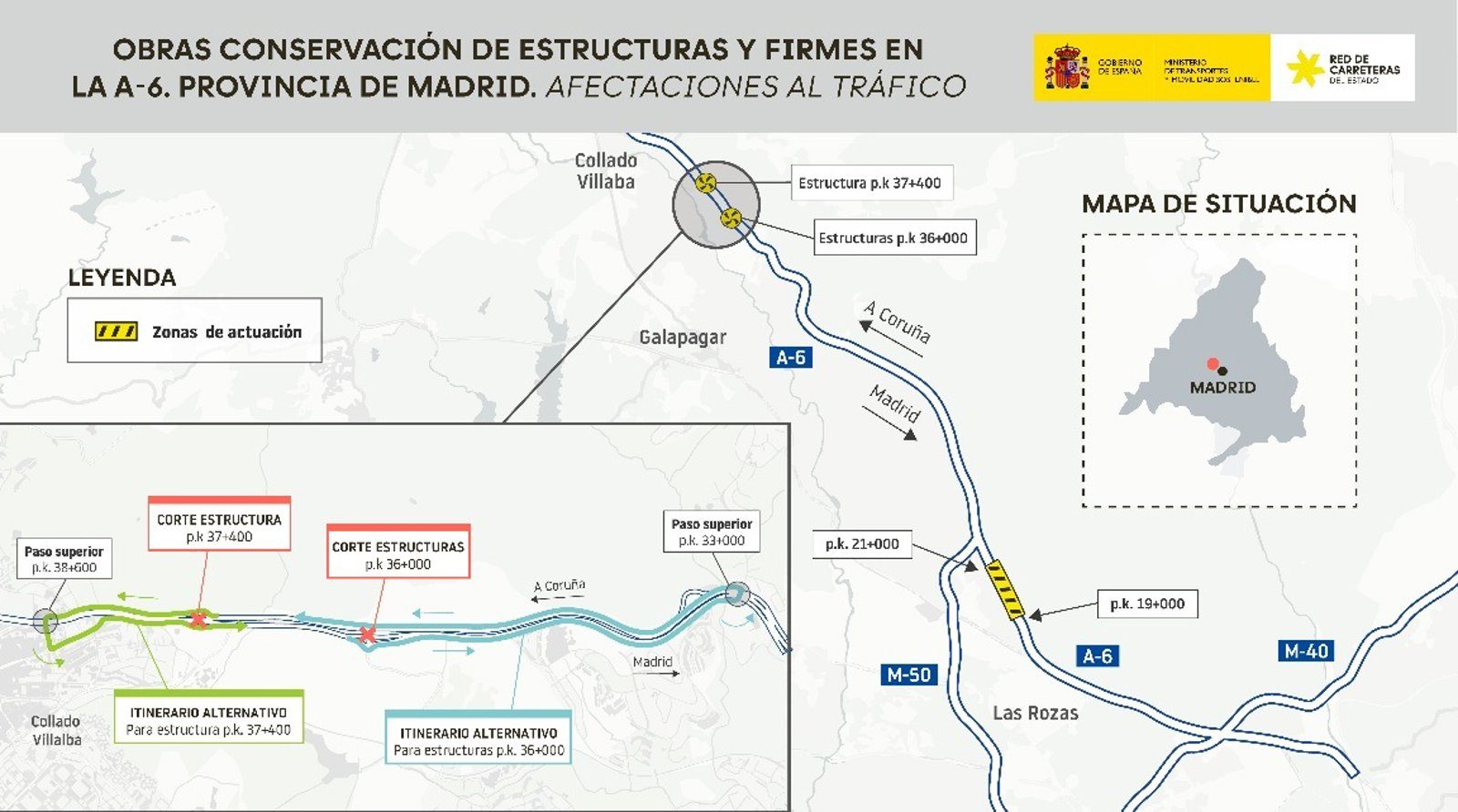 Obras en la A-6 provocarán cortes de carril en agosto en zona norte