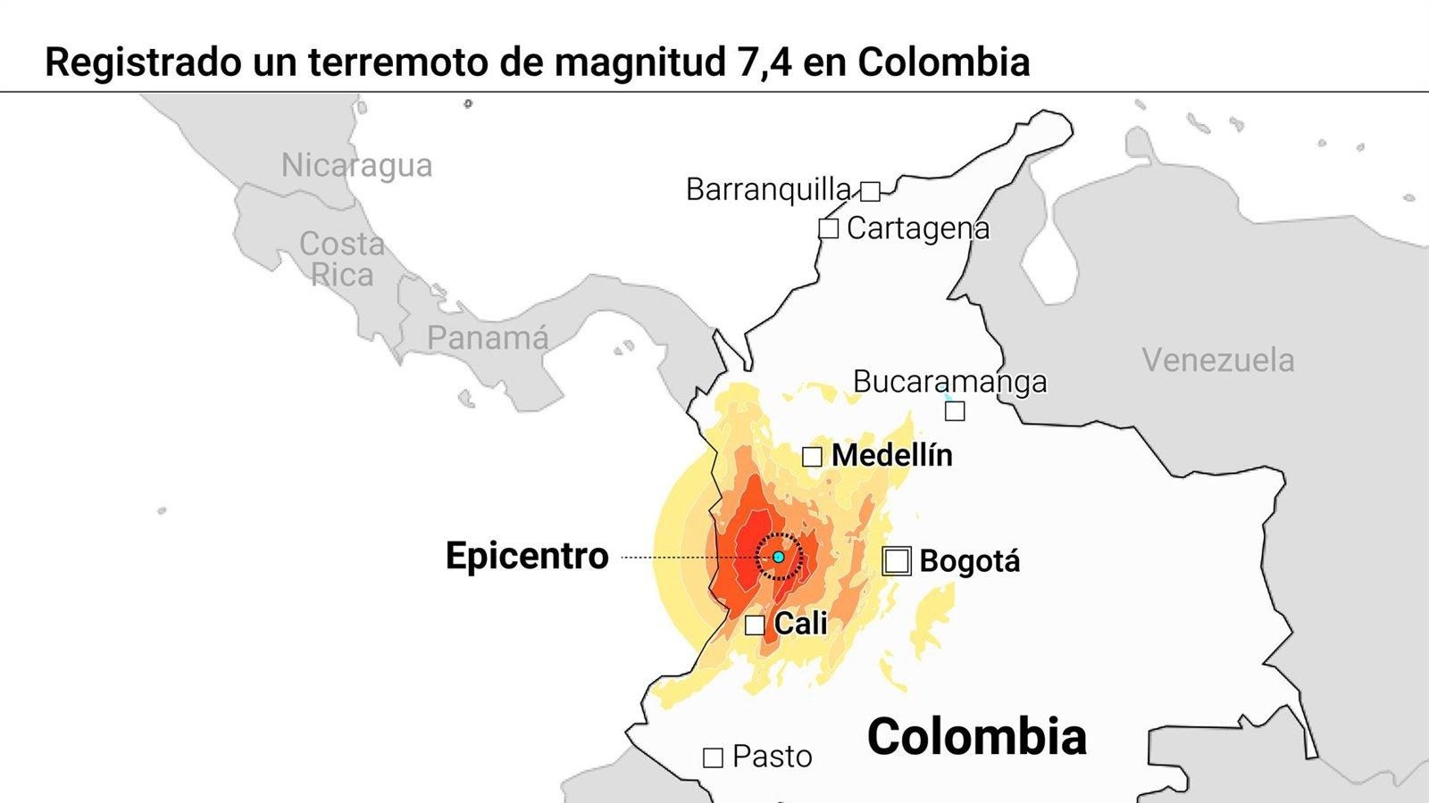 Un terremoto de 7,4 grados mata a veinte personas en Colombia Un terremoto de 7,4 grados mata a veinte personas en Colombia