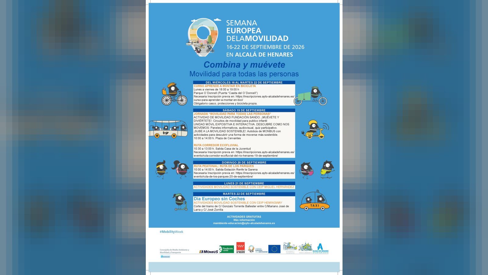 Alcalá de Henares se adhiere a la Semana Europea de la Movilidad 2026 con actividades gratuitas del 16 al 22 de septiembre