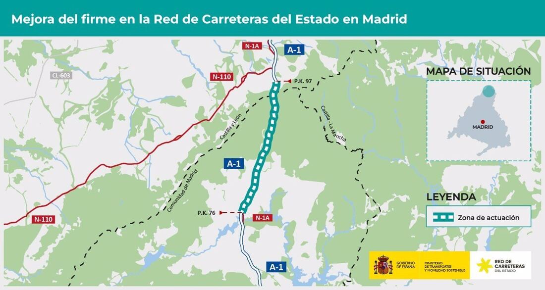 Mejoras en el firme de la A-1 entre Buitrago de Lozoya y Segovia