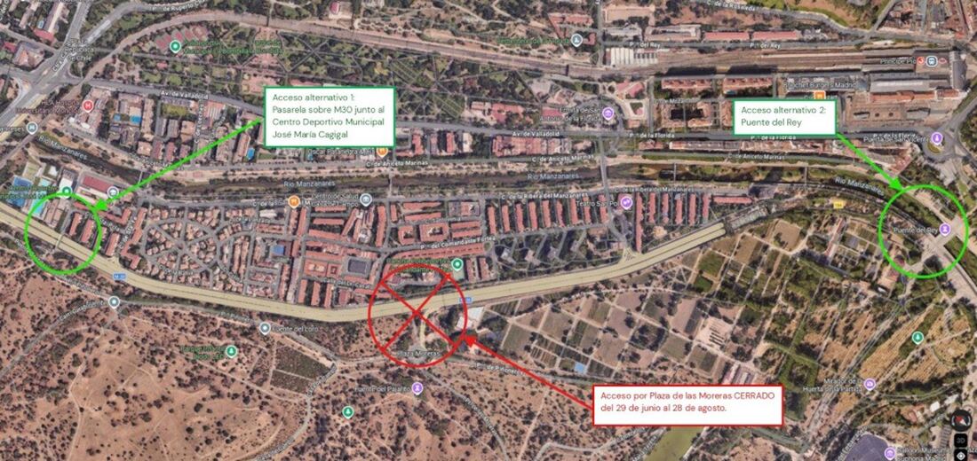 El paso entre la Colonia Manzanares y la Casa de Campo cierra hasta finales de agosto