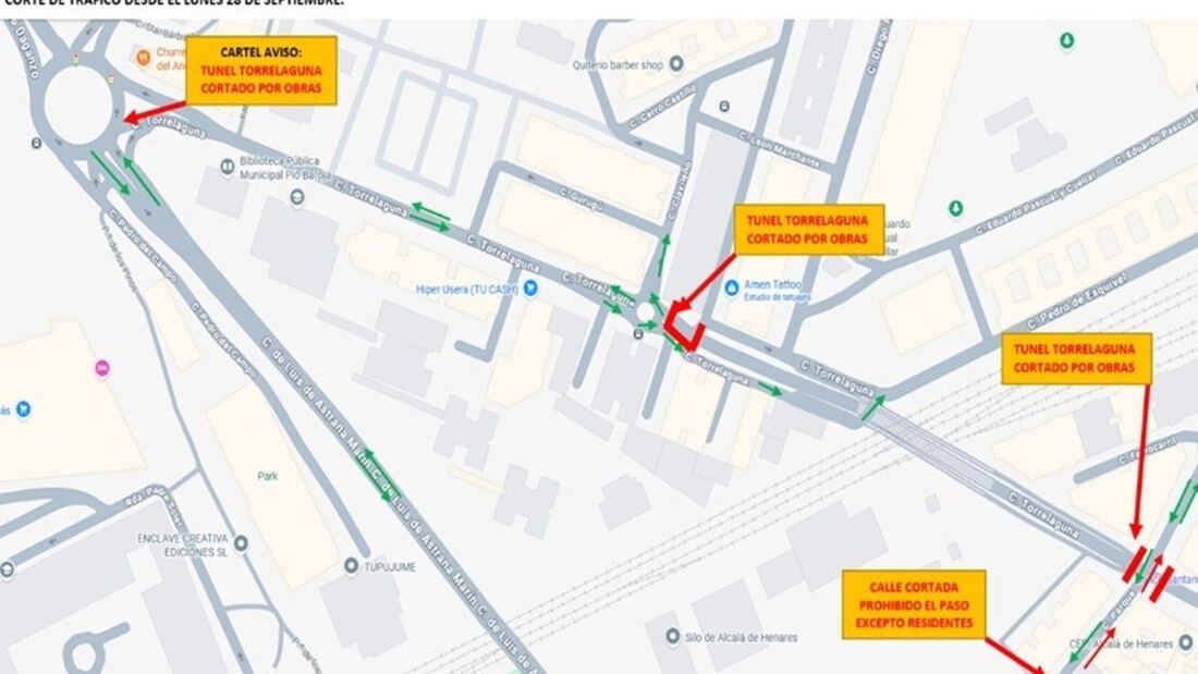 Alcalá cierra el túnel de Torrelaguna por obras