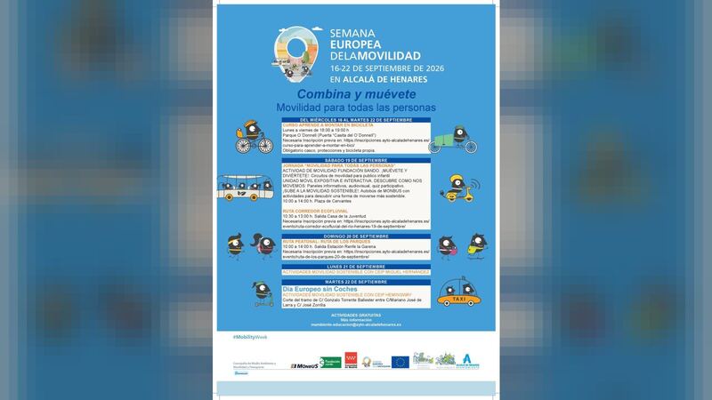 Alcalá de Henares se adhiere a la Semana Europea de la Movilidad 2026 con actividades gratuitas del 16 al 22 de septiembre